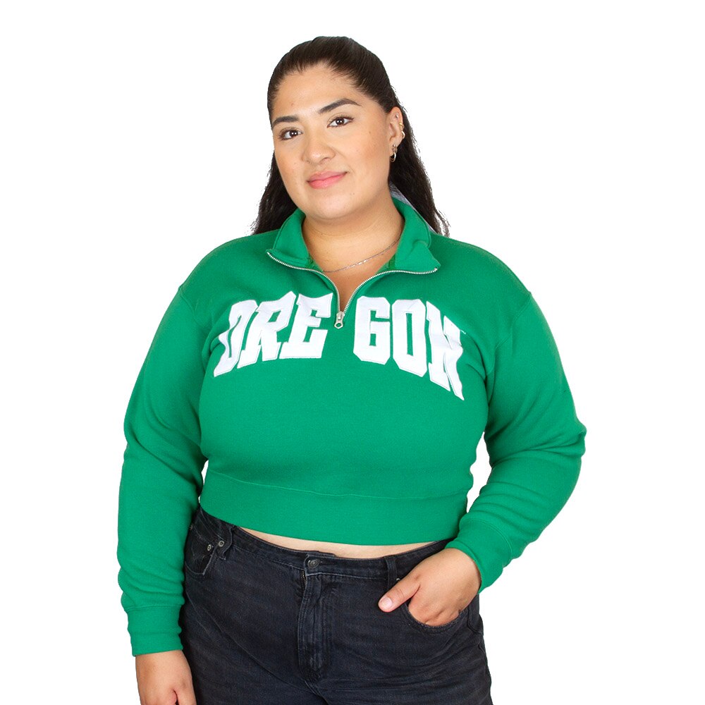 Arched Oregon, Zoozatz, Green, Pullover, Polyester Blend, Women, Cropped, 1/4-zip, Sweatshirt, 954318